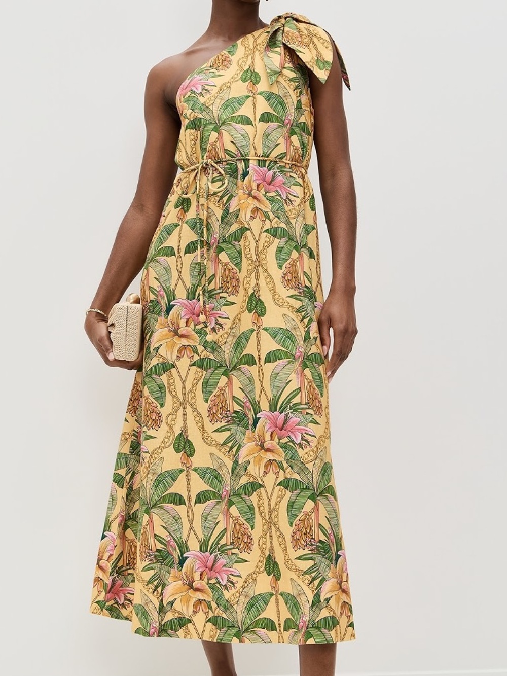 ·Farm Rio· Yellow Floral Petals One Shoulder Maxi Dress Size Small